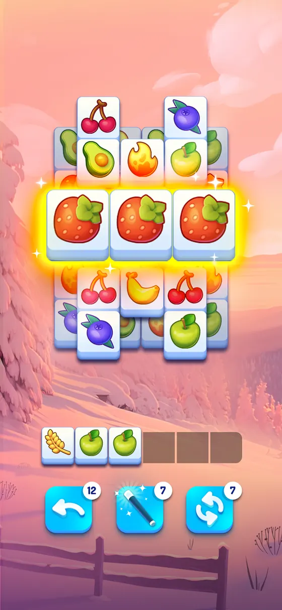 Triple Tile board with a highlighted match of three strawberry tiles and the booster bar